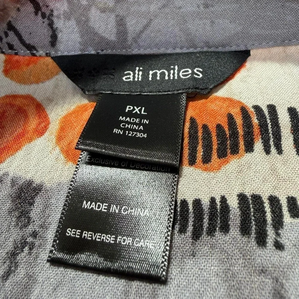 Ali Miles Art To Wear Orange &‎ Black Abstract Button Up Jacket Shirt